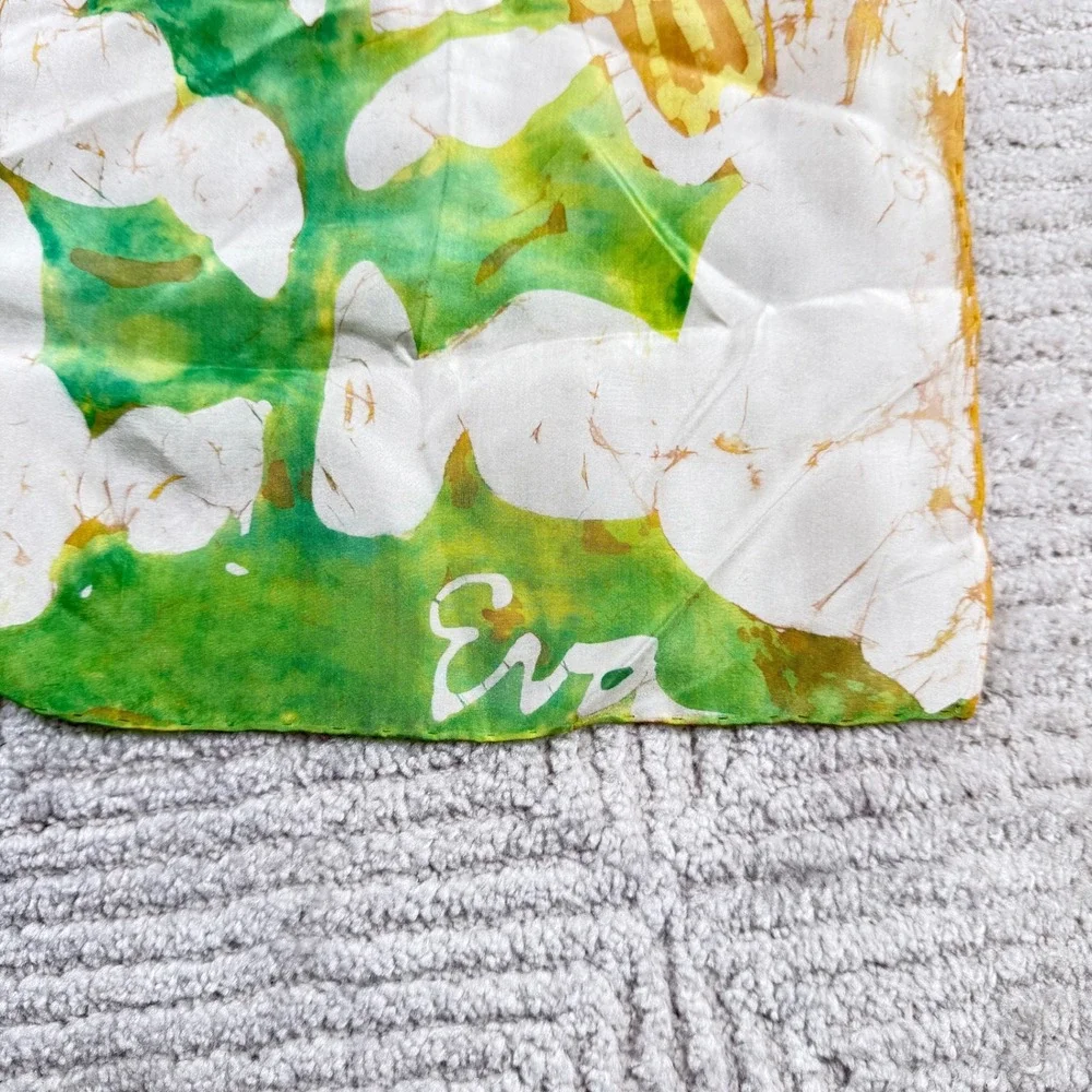 Eva Silk Scarf Bird Flower Batik Naturecore Art Art Deco Cottagecore Boho VTG